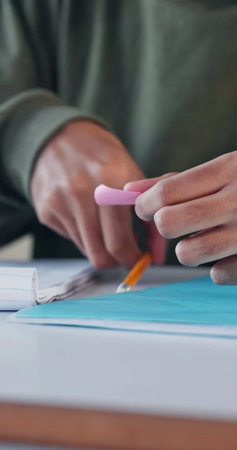 Person, hands and student with note in classroom for private message Stock Footage 340960326
