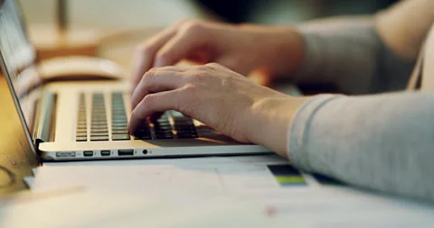 Person hands, laptop and code typing with technology and web developer research Stock Footage 243348906