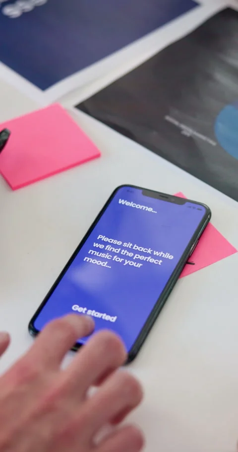 Person, hands or programmer with phone screen for app design, UX or new UI on Stock-Footage 307481813