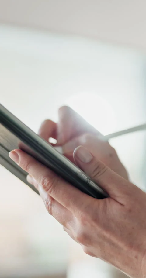Person, hands or writing with tablet for online application, survey or contract Stock Footage 292470531
