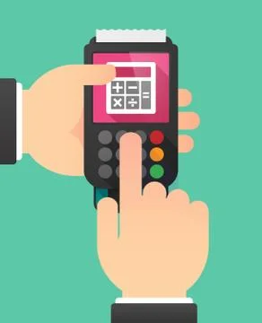 Person hands using a dataphone with  a calculator Stock Illustration