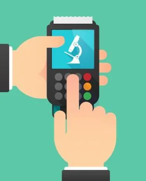 Person hands using a dataphone with  a microscope icon Stock Illustration