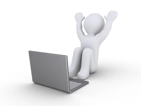 Person is happy with computer Stock Illustration