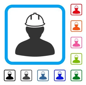 Person In Hardhat Framed Icon Stock Illustration