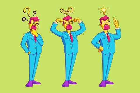 Person has question, thinks and finds solution Stock Illustration