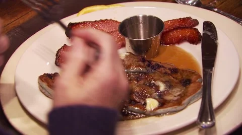 Person having breakfast in ranch cabin Stock Footage 54593587
