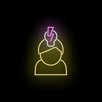 Person having creative idea with glowing neon lightbulb Stock Illustration
