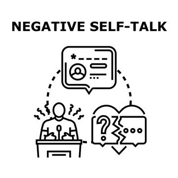 Person having negative self talk, internal conflict and low self esteem Illustration