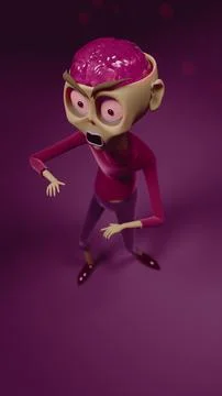 Person high angle view head open showing brain arms outstretched legs apart Stock Illustration