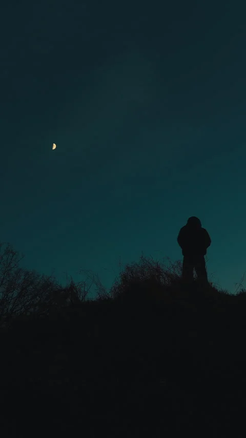 Person on a hill at twilight Video stock 297467680