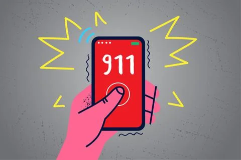 Person hold cellphone call 911 Stock Illustration