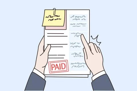 Person hold papers with paid bills and invoices Stock Illustration