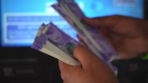 Person Holding and Flipping Stack of Indian Rupee Notes Close-Up Stock Footage 333070008