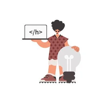 The person is holding a browser window with a programming picture, and to b Stockillustratie