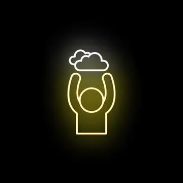 Person holding cloud computing data icon neon Stock Illustration
