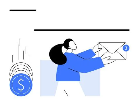 Person Holding Email Envelope with Notification and Falling Coins, Indicati.. Stock Illustration