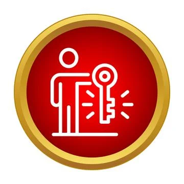 Person holding key unlocking solution for success icon Stock Illustration