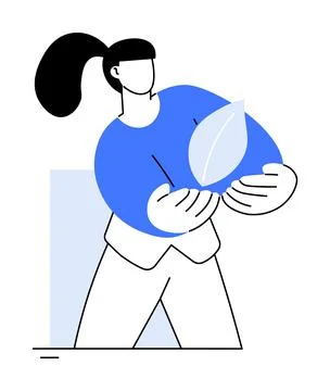 Person Holding Leaf Emphasizing Nature Conservation and Environmental Awarene Stock Illustration
