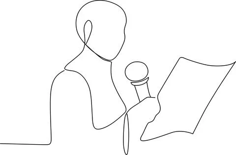A person holding a microphone while reading from a piece of paper Vector Stock Illustration
