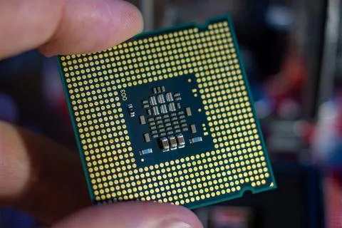 A person holding a modern computer processor to inspect the hardware technology Stock Photos