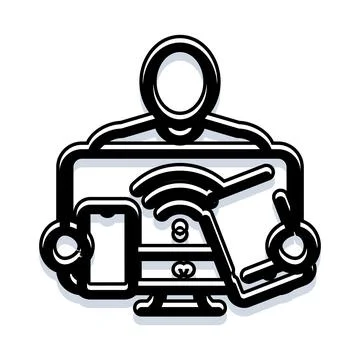 Person holding multiple wireless communication devices Stock Illustration