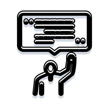 Person holding speech bubble with quote icon Stock Illustration