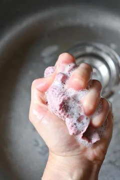 A person holding a sponge Stock Photos