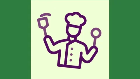 A person holding spoon and fork in their hands purple white icon of chef spat Stock Footage 336890376