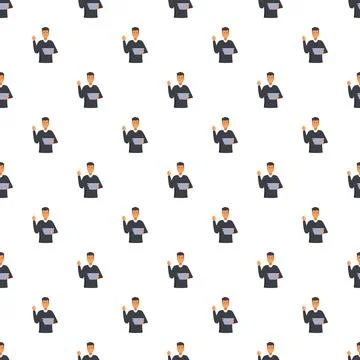 Person holding tablet and gesturing in seamless pattern Stock Illustration