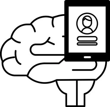 Person holding a tablet in front of a brain Illustrazione stock