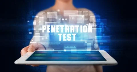 Person holding tablet, security concept Stock Photos