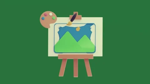 Person holding white board on an ease paintbrush image of painting with it Stock-Footage 335980239
