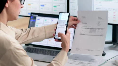 Person Holds Phone To Capture Document Stock Footage 339908169