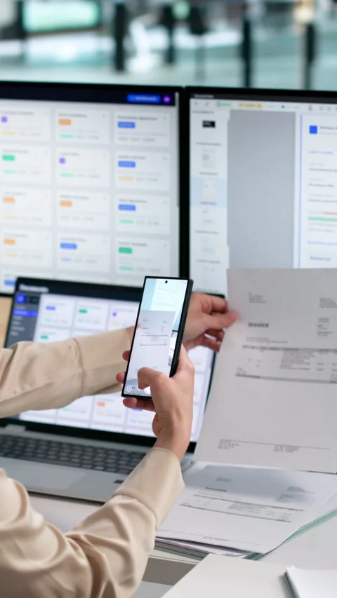 Person Holds Phone To Capture Document Stock Footage 339909013