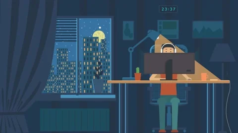 A person at home at night working at a computer Stock Footage 137217802
