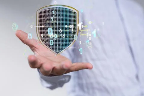 Person hovering 3D render cybersecurity and information protection Stock Photos