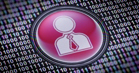 Person icon. Binary code ( array of bits ) in the screen. Looping footage Video stock 111164426