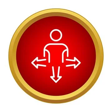 Person icon choosing direction in red button Stock Illustration