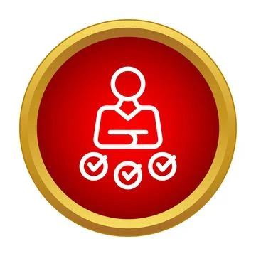 Person icon completing tasks achieving goals in red circle Stock Illustration
