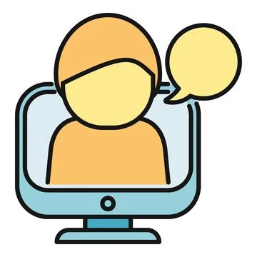 Person icon on a computer screen having a chat bubble Illustrazione stock