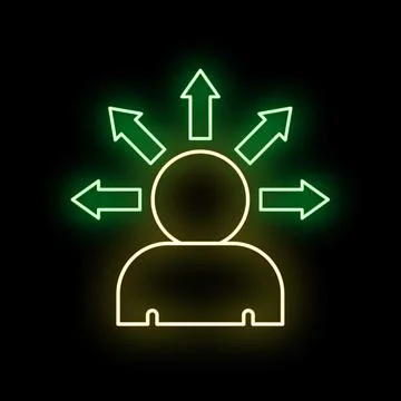 Person icon making a decision with multiple arrows Ilustración de archivo