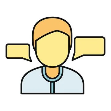 Person icon with multiple speech bubbles communication Stock Illustration