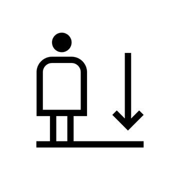 Person icon pointing downward for directional signage and user interface design Stock Illustration