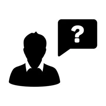 Person icon with question mark speech bubble symbol vector male profile avatar Illustrazione stock