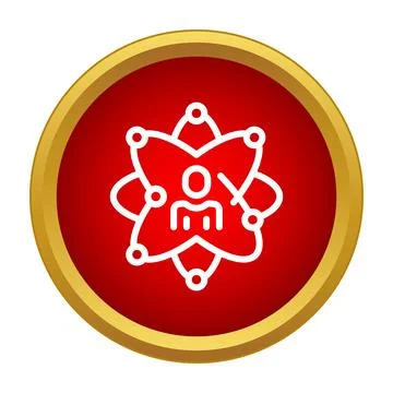 Person icon surrounded by connecting dots on red background Stock Illustration