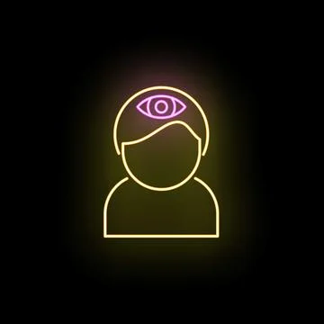 Person icon with third eye insight neon glowing Illustration