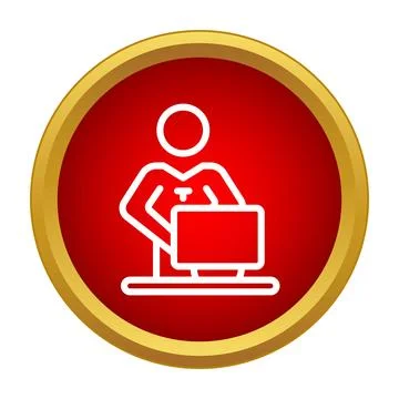 Person icon working at a computer desk Stock Illustration