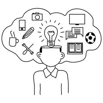 Person with ideas and creativity represented by light bulb Stock Illustration