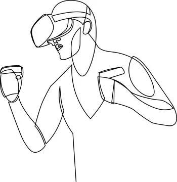 Person immersed in virtual reality with a headset and controllers. Vector Stock Illustration