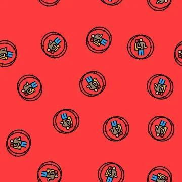 Person inside circle of barbed wire vector seamless pattern Stock Illustration